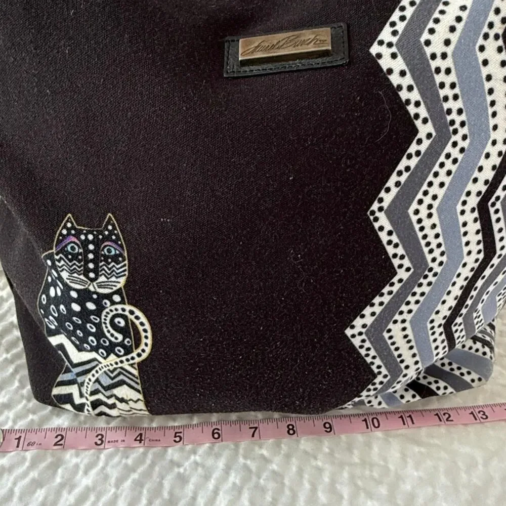 Laurel Burch Cat Tote Bag Share Dreams Canvas Geometric Shoulder Bag Black Large